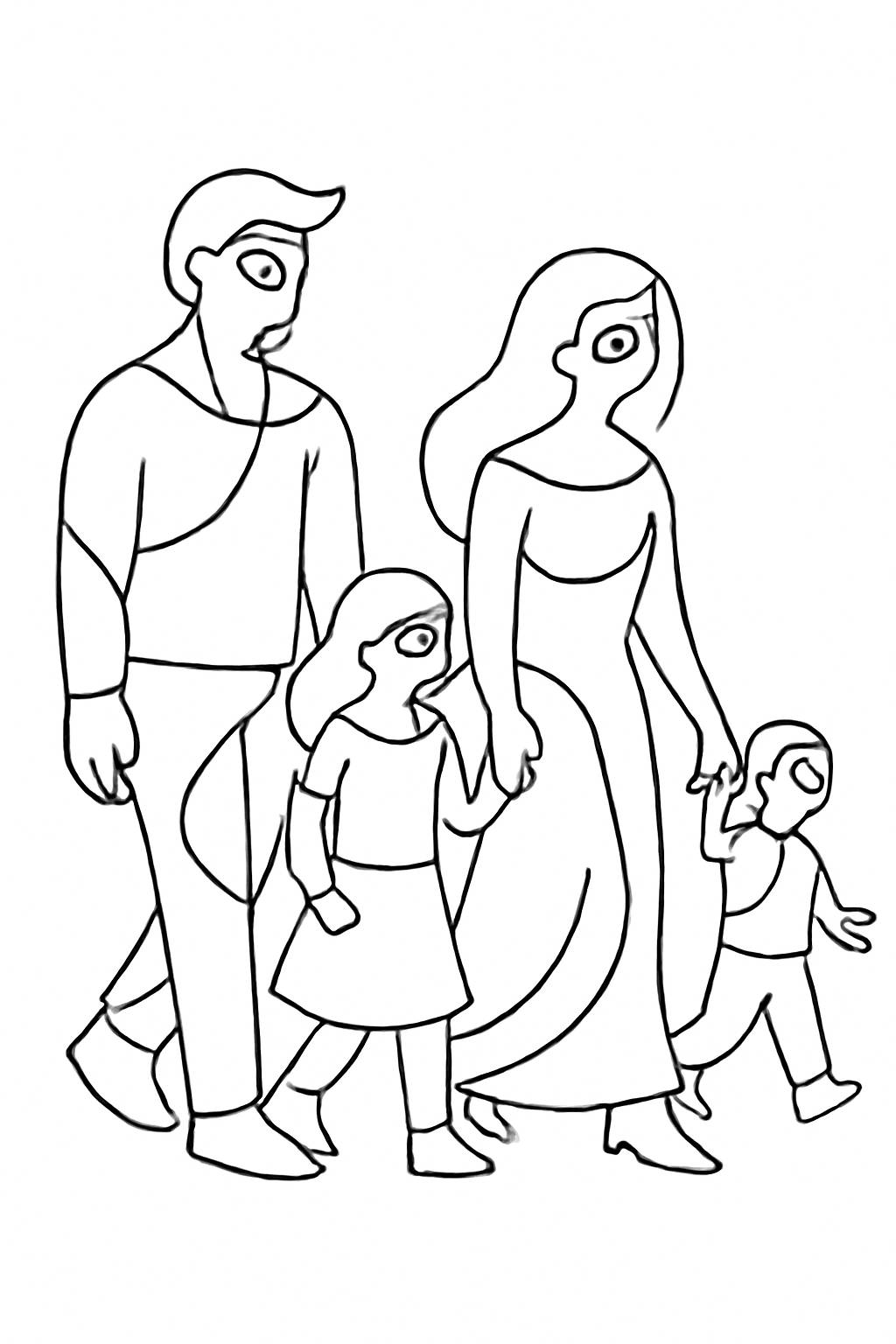 Tranh tô màu gia đình 4 người cho bé – Hình ảnh tô màu PDF