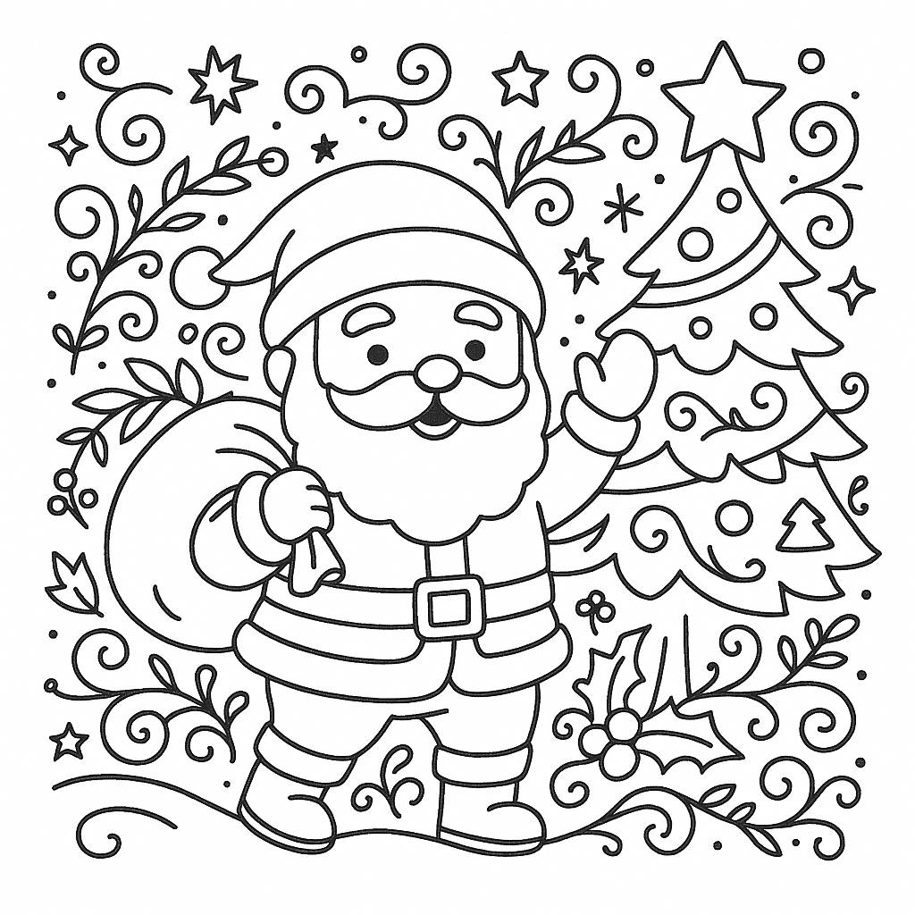 Tô màu ông già Noel cho bé - Hình tô màu Giáng sinh PDF