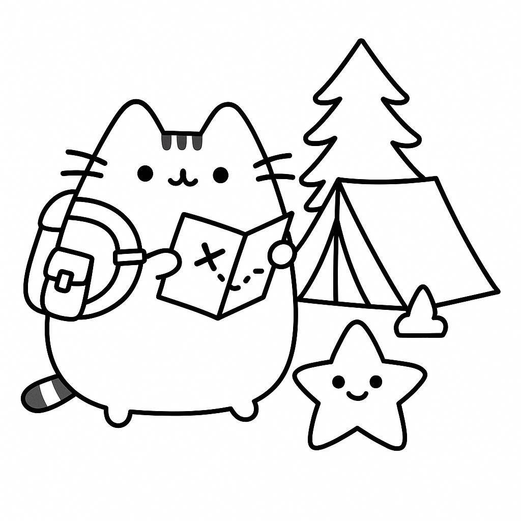 Tranh tô màu mèo Pusheen cho bé 2025 – Tải PDF miễn phí