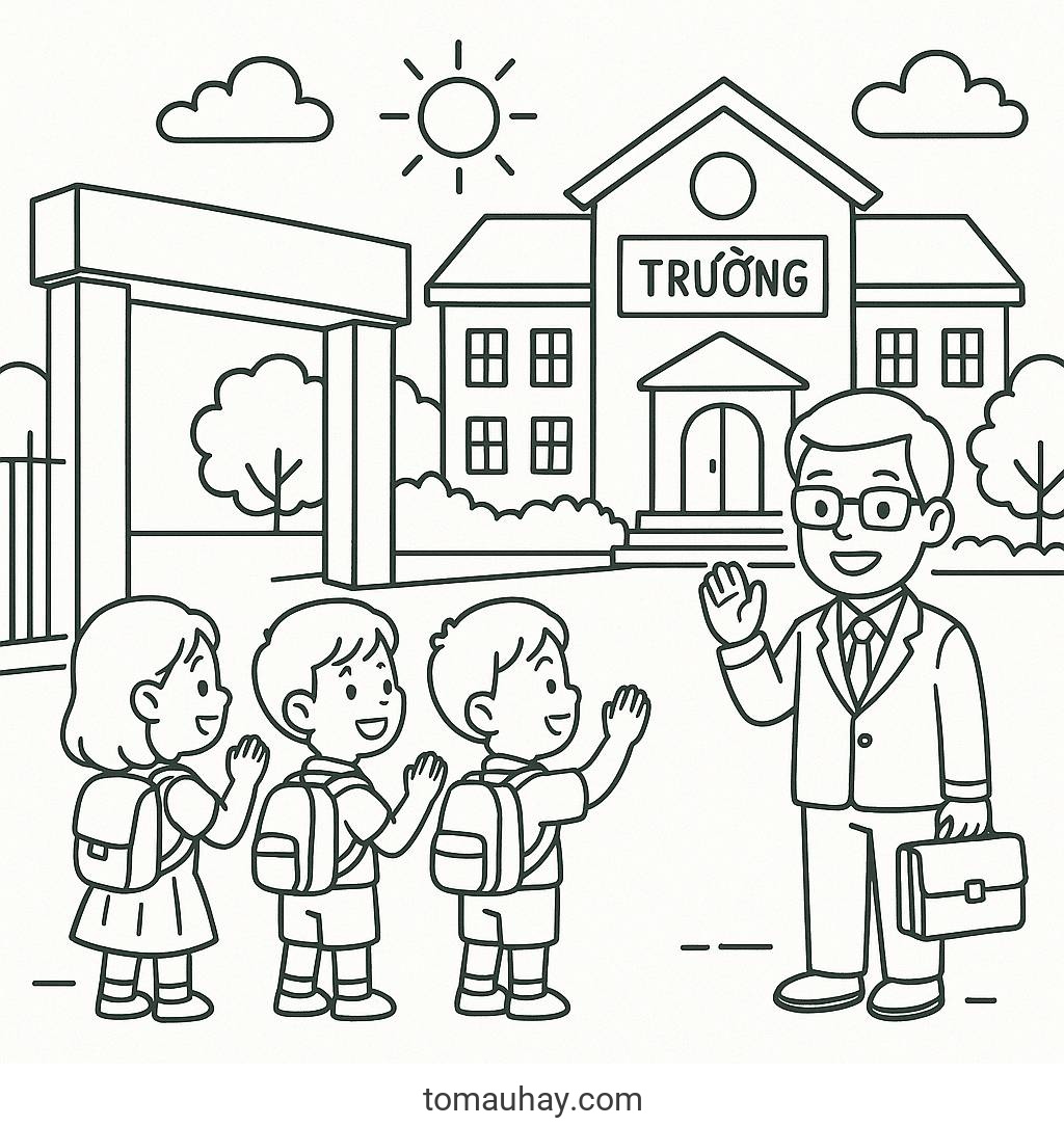 Tranh tô màu 20 11 cho bé - Hình tô màu thiệp PDF đẹp - Tranh 20/11 phong cảnh trường học