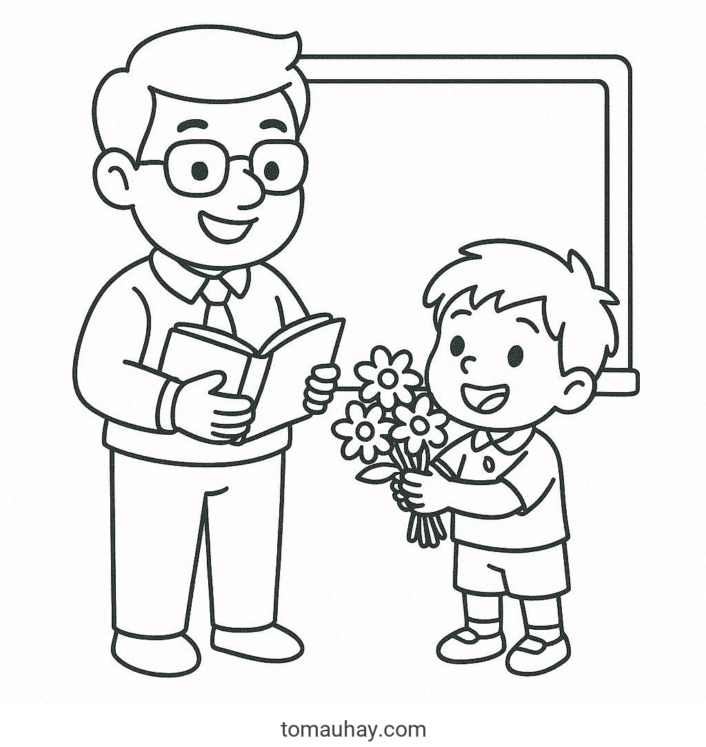 Tranh tô màu 20 11 cho bé - Hình tô màu thiệp PDF đẹp - Tranh tô màu 20/11 hoạt hình