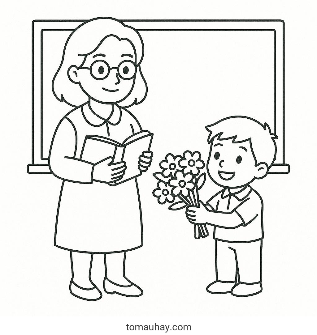 Tranh tô màu 20 11 cho bé - Hình tô màu thiệp PDF đẹp - Tranh tô màu 20/11 truyền thống