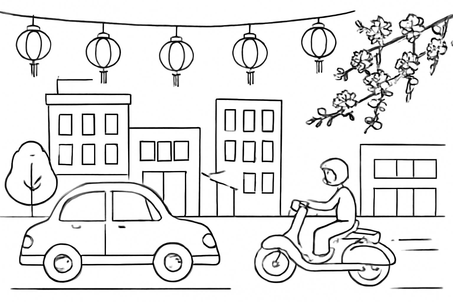 Tranh tô màu Tết hiện đại