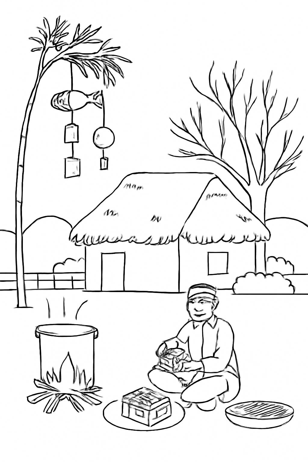 Tranh tô màu Tết phong cảnh