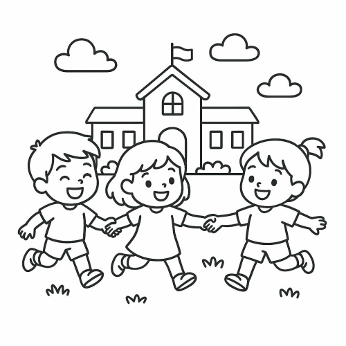 Tranh rỗng tô màu chủ đề trường mầm non cho bé 2025