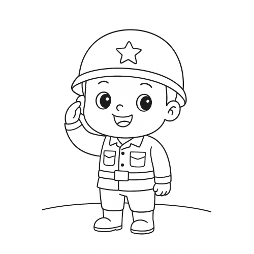 Tranh tô màu chú bộ đội đứng gác cho bé – Hình tô màu PDF