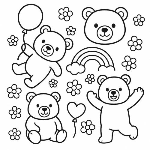 Tô màu con gấu cho bé - Hình gấu tô màu PDF dễ thương