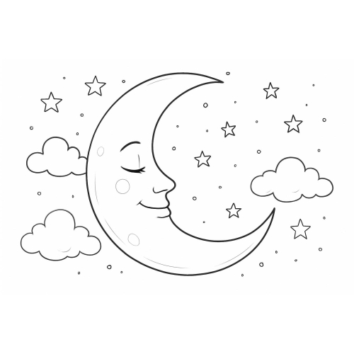 Tranh tô màu mặt trăng cho bé - Hình tô màu dễ tải