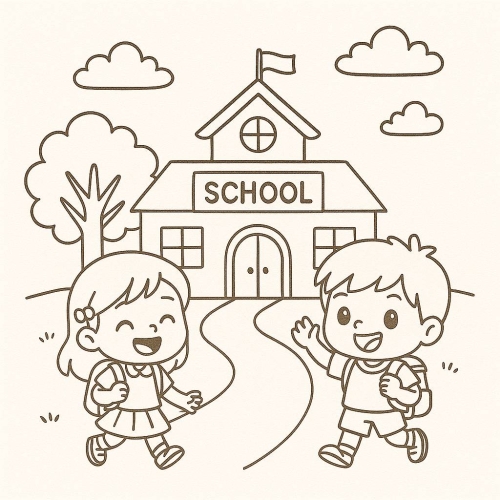 Tranh tô màu trường học cho bé 2025 - Hình tô màu PDF