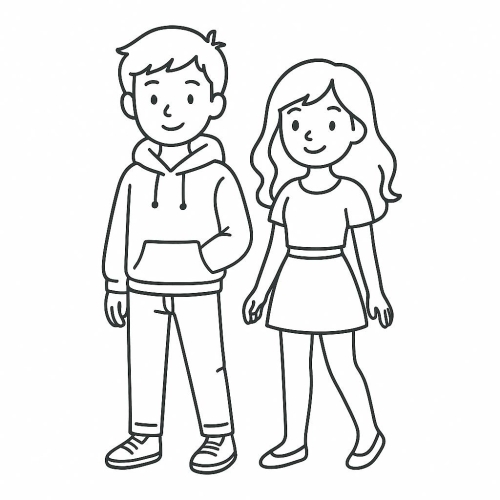 Tranh tô màu trang phục bạn trai bạn gái cho bé 2025