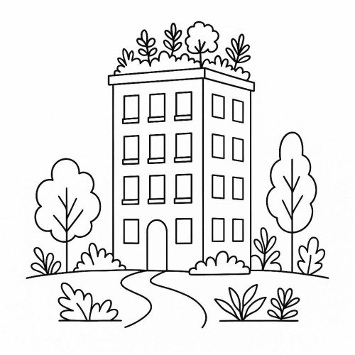 Tranh tô màu ngôi nhà cao tầng cho bé 2025 