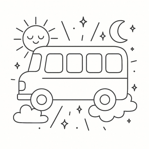 Tranh tô màu xe buýt cho bé 2025 - Hình tô màu PDF