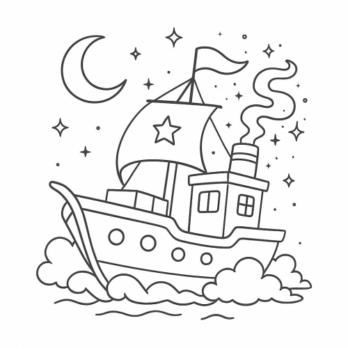 Tranh tô màu tàu thủy cho bé 2025 - Hình tô màu PDF