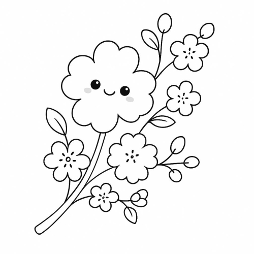 Tranh tô màu hoa mai cho bé 2025 -  dễ thương
