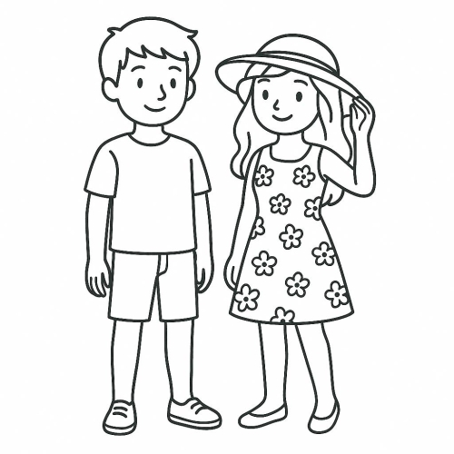 Tranh tô màu trang phục bạn trai bạn gái cho bé 2025