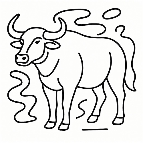 Tranh tô màu con trâu cho bé 2025 - Hình tô màu PDF dễ tải