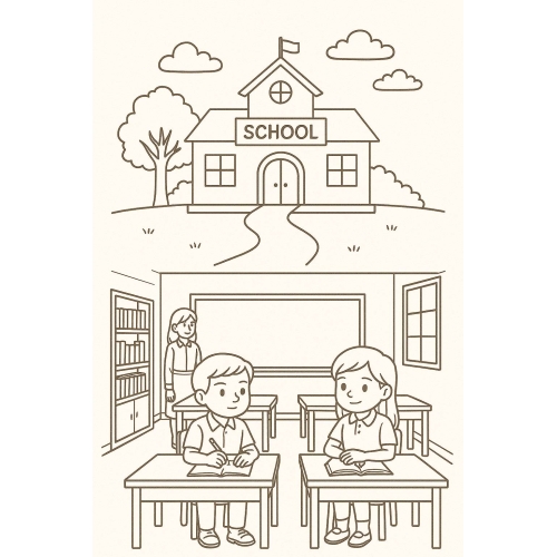 Tranh tô màu trường học cho bé 2025 - Hình tô màu PDF