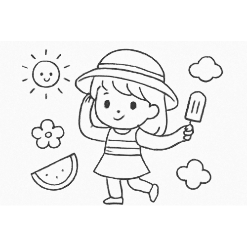 Tranh tô màu trang phục mùa hè cho bé – Hình tô màu mùa hè