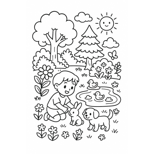 Tranh rỗng tô màu chủ đề trường mầm non cho bé 2025